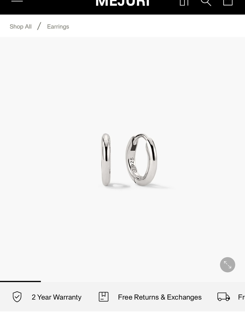NWT Mejuri sterling silver tube huggie hoops